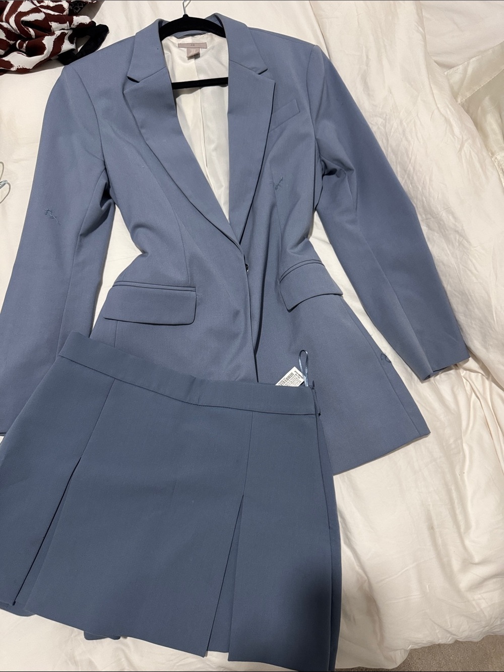 H&M Two-Piece Dusty Blue Blazer and Pleated Skirt Set